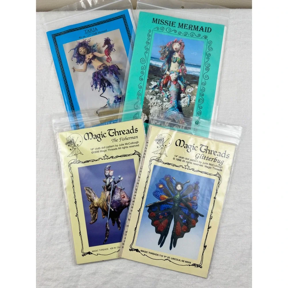 Lot 4 Magic Threads & Artist Cloth Doll Sewing Patterns Mermaids Fantasy Art